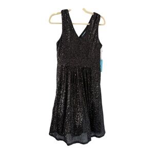 Draper James Black Sequin Sleeveless V-Neck Midi Dress
